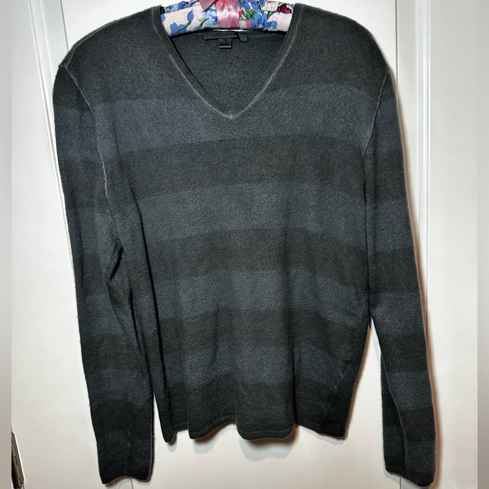 John Varvatos Charcoal Striped V-Neck Sweater